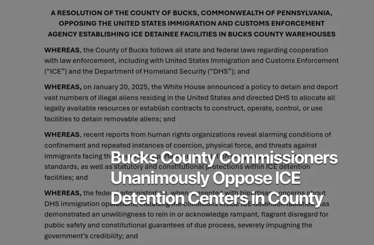 Bucks County Board of Commissioners resolution opposing ICE detention centers in warehouse facilities, adopted February 18, 2026.