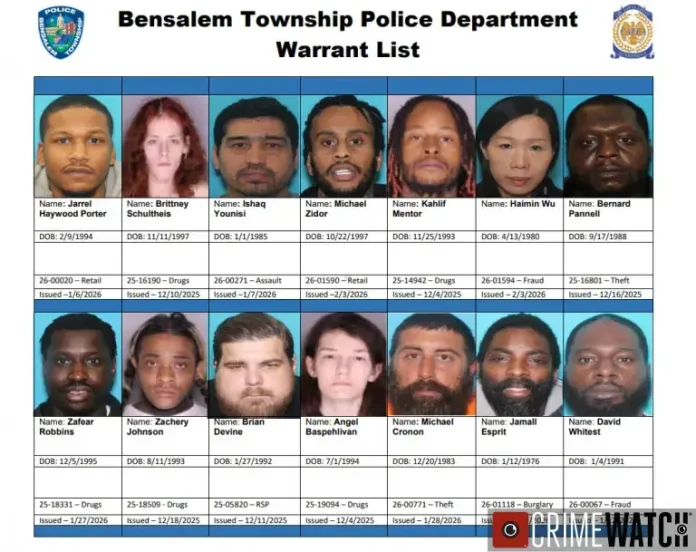 Bensalem Police Seek 14 Individuals on Active Warrants This Week - Feb 4th