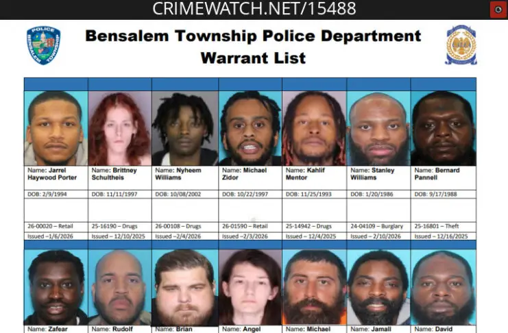 Bensalem Police Seek 14 Individuals on Active Warrants This Week - Feb 11th