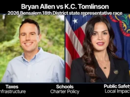 Bryan Allen and K.C. Tomlinson comparison graphic for Bensalem 18th District state representative race