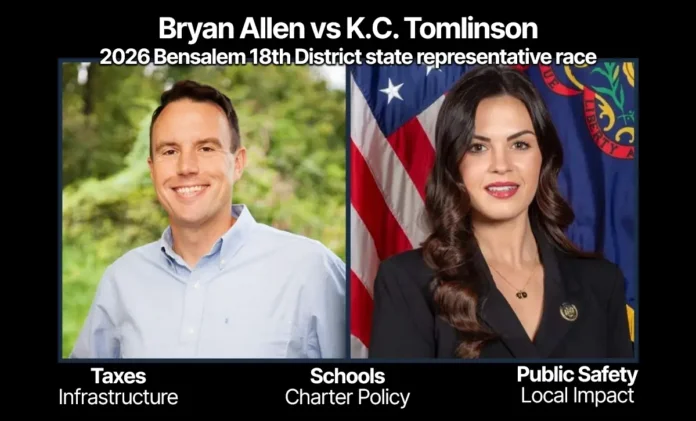Bryan Allen and K.C. Tomlinson comparison graphic for Bensalem 18th District state representative race