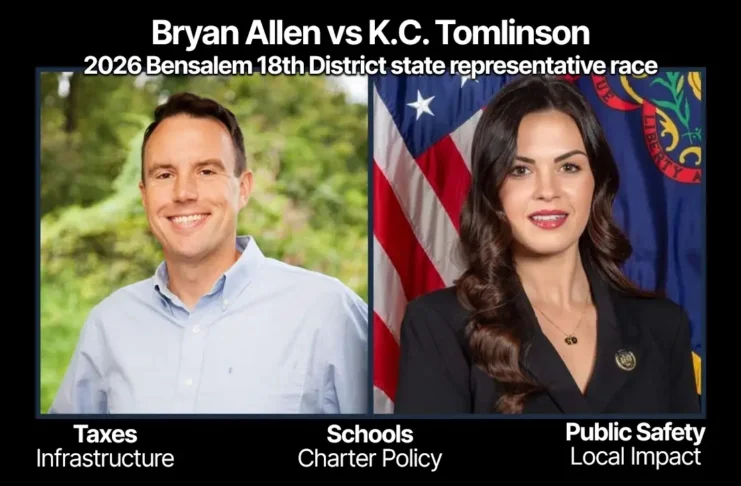 Bryan Allen and K.C. Tomlinson comparison graphic for Bensalem 18th District state representative race