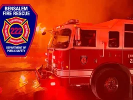 Bensalem Fire Rescue Engine 222 responding to a fire scene as township secures $4 million federal funding for new fire station