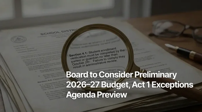 Board to Consider Preliminary 2026–27 Budget, Act 1 Exceptions