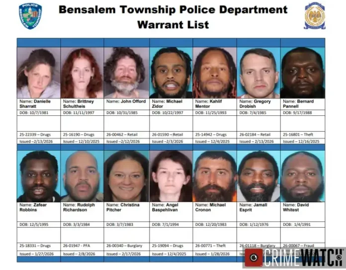 warrant 2-25-26 Bensalem Police Seek 14 Individuals on Active Warrants This Week - Feb 25th