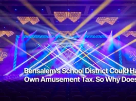 Photo of the interior of the Xcite Center with text that reads Bensalem's School District Could Have Its Own Amusement Tax. So Why Doesn't It?