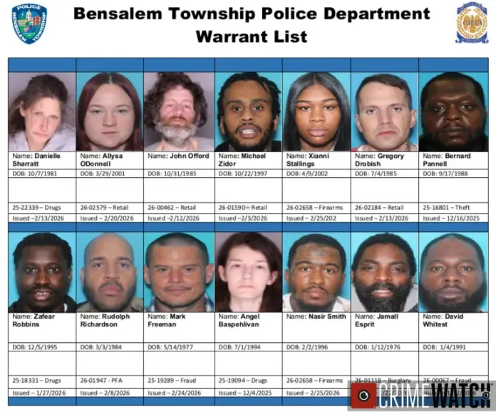 Bensalem Police Photos of 14 Individuals on Active Warrants This Week - March 4th