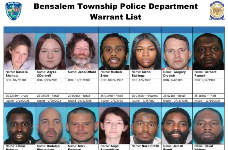 Bensalem Police Photos of 14 Individuals on Active Warrants This Week - March 4th